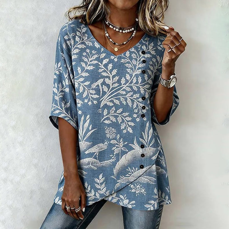 Blusa vintage con estampado de hojas