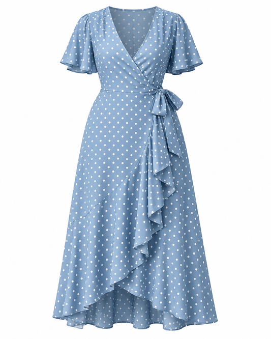 Vestido Maxi de Lunares con Cuello en V para Mujer