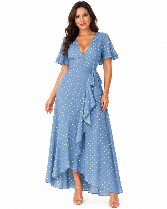 Vestido Maxi de Lunares con Cuello en V para Mujer
