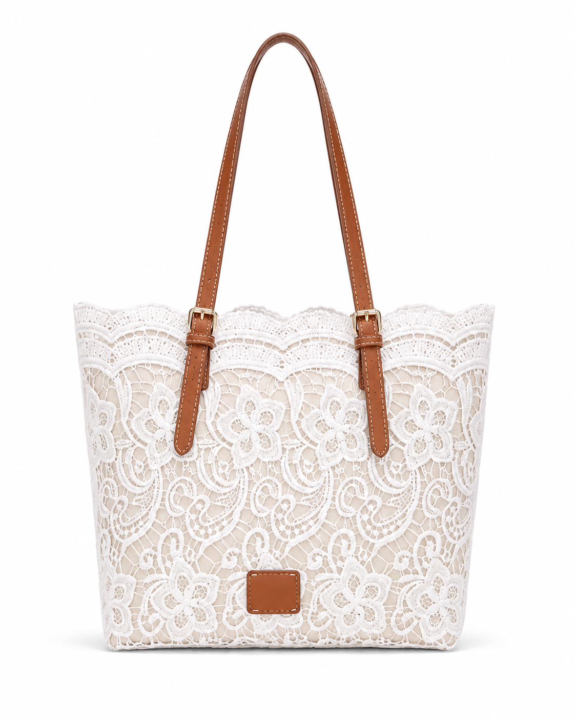 Elegante Bolso Tote de Encaje con Gran Capacidad