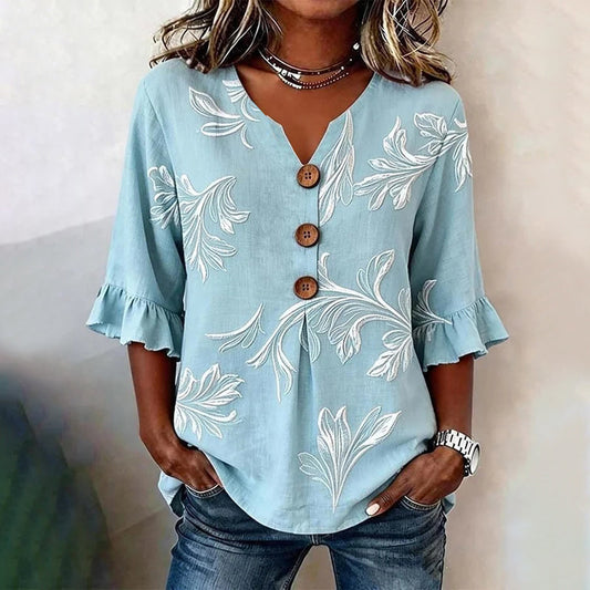 Blusa vintage con estampado de hojas