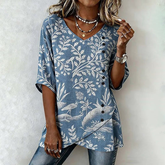 Blusa vintage con estampado de hojas