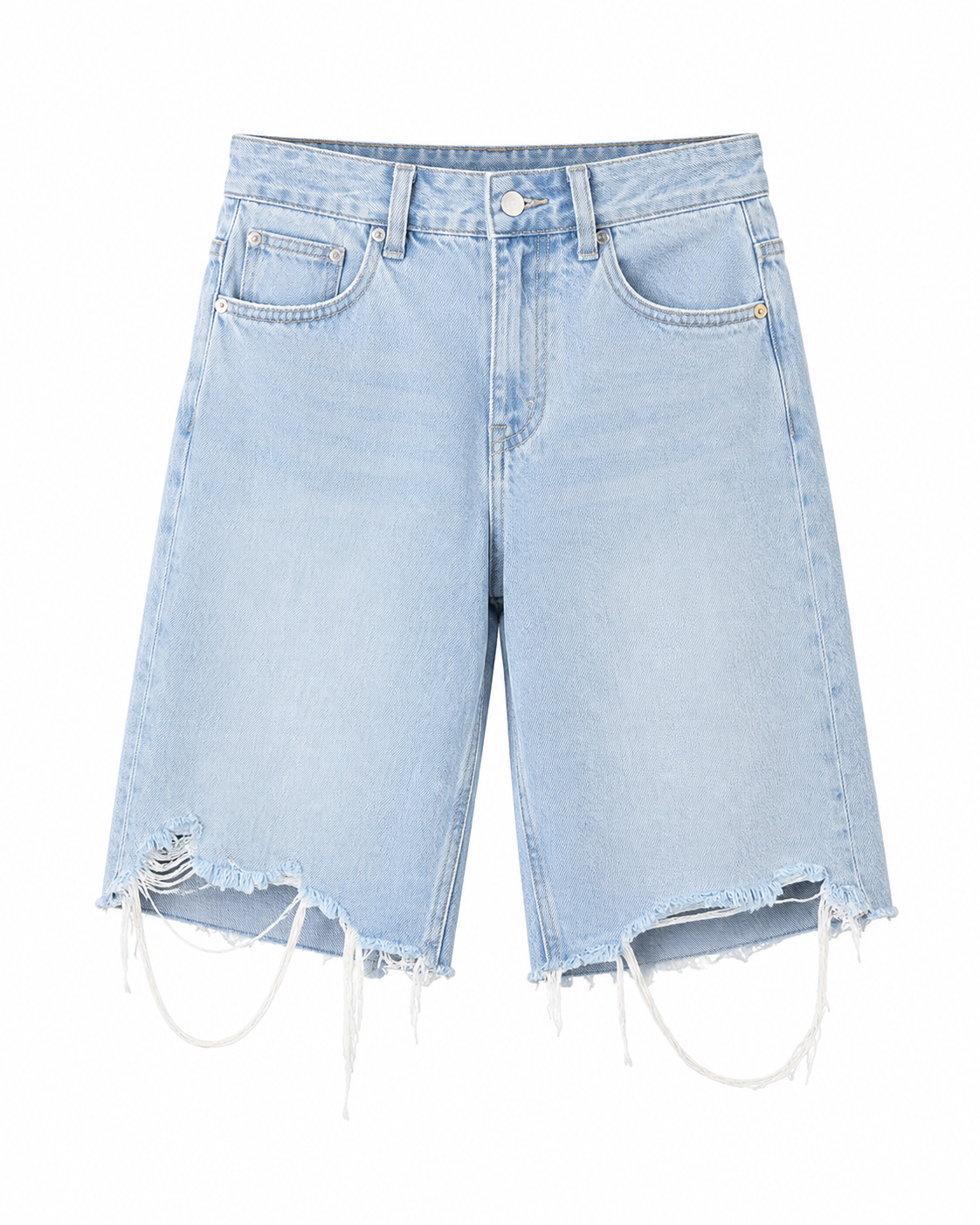 Shorts de Mezclilla Holgados para Hombre con Dobladillo Deshilachado