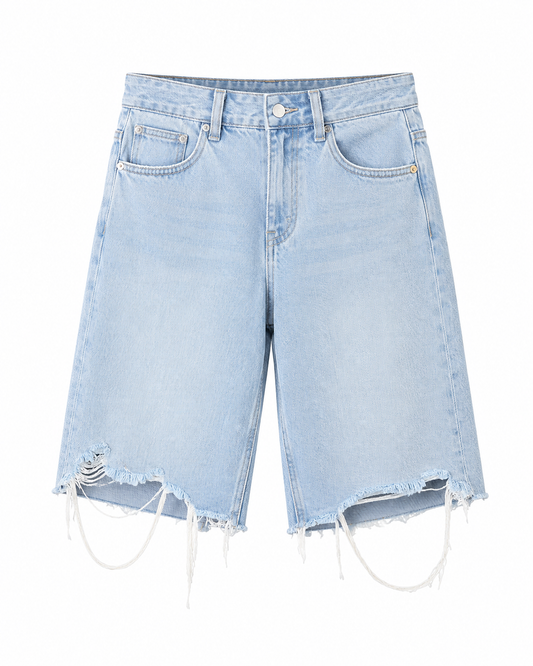 Shorts de Mezclilla Holgados para Hombre con Dobladillo Deshilachado