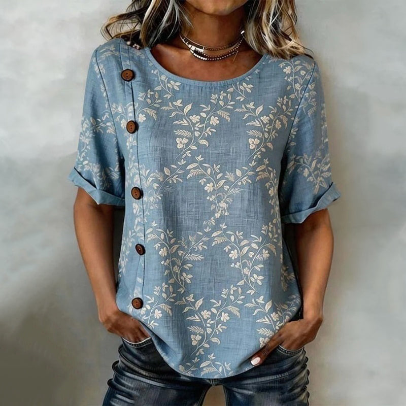 Blusa vintage con estampado de hojas