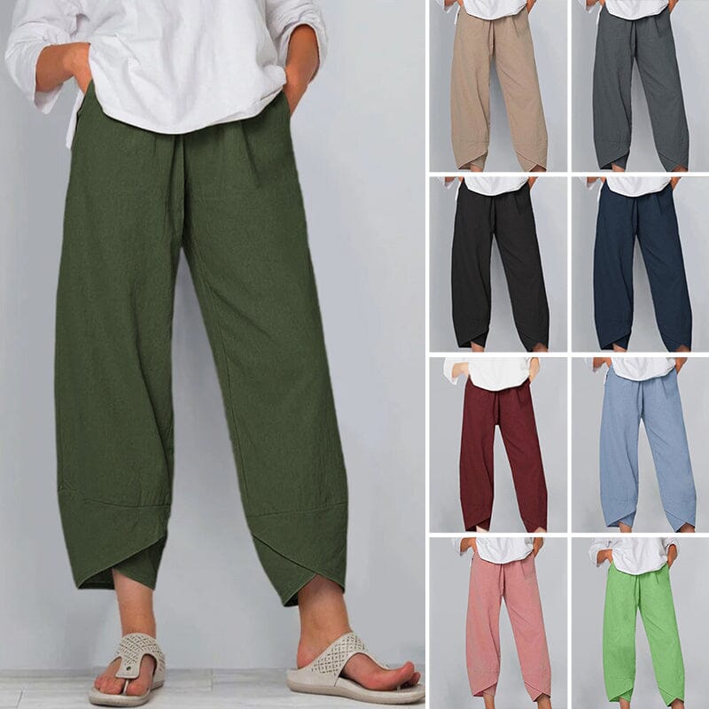 Pantalón Vintage con Cintura Elástica Asimétrica y Bolsillos