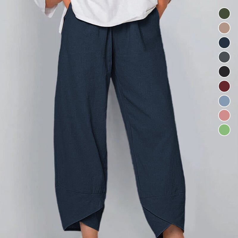 Pantalón Vintage con Cintura Elástica Asimétrica y Bolsillos