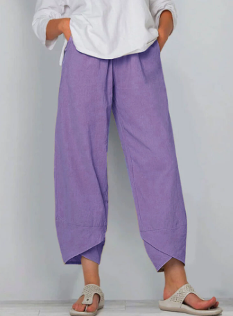 Pantalón Vintage con Cintura Elástica Asimétrica y Bolsillos