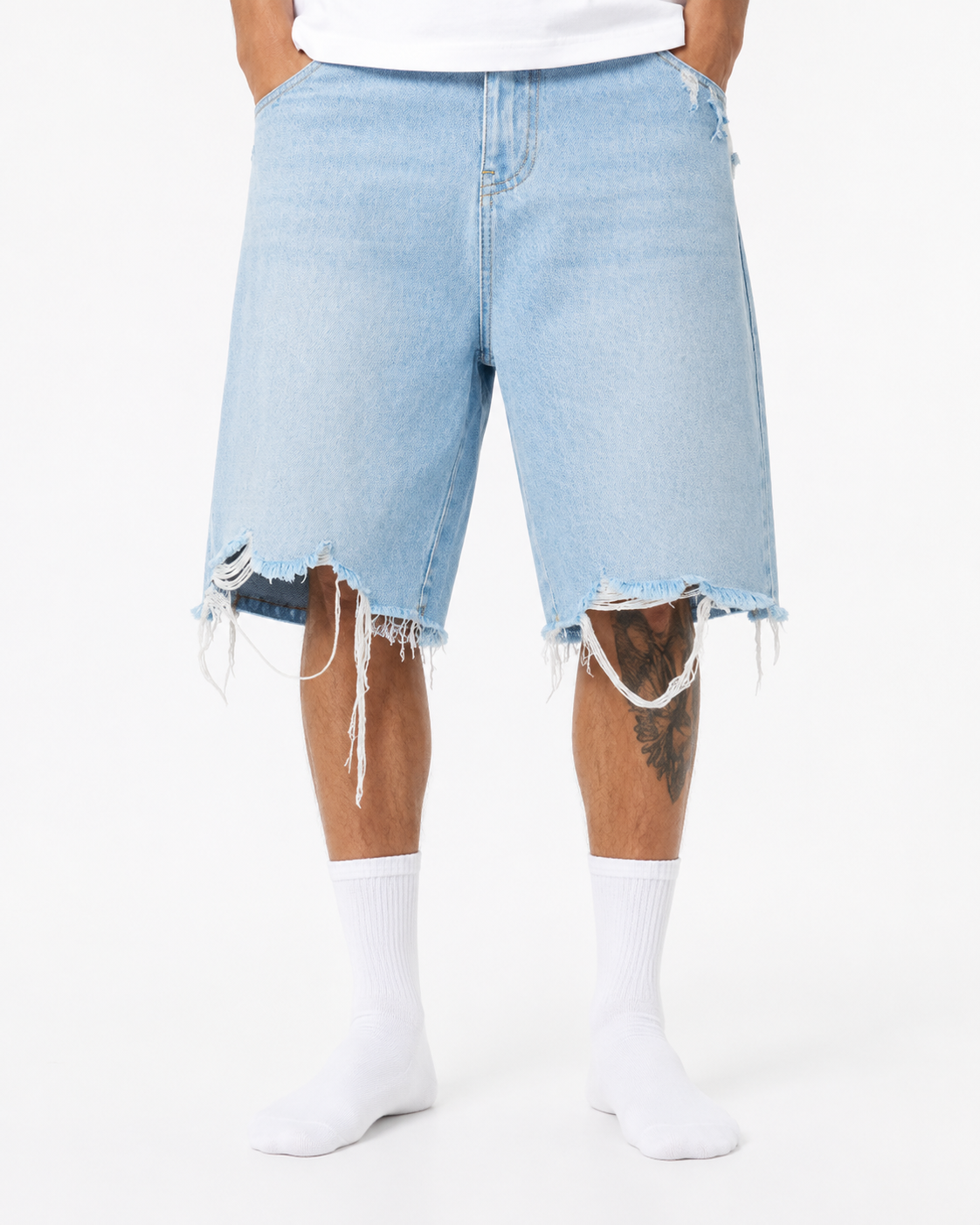Shorts de Mezclilla Holgados para Hombre con Dobladillo Deshilachado