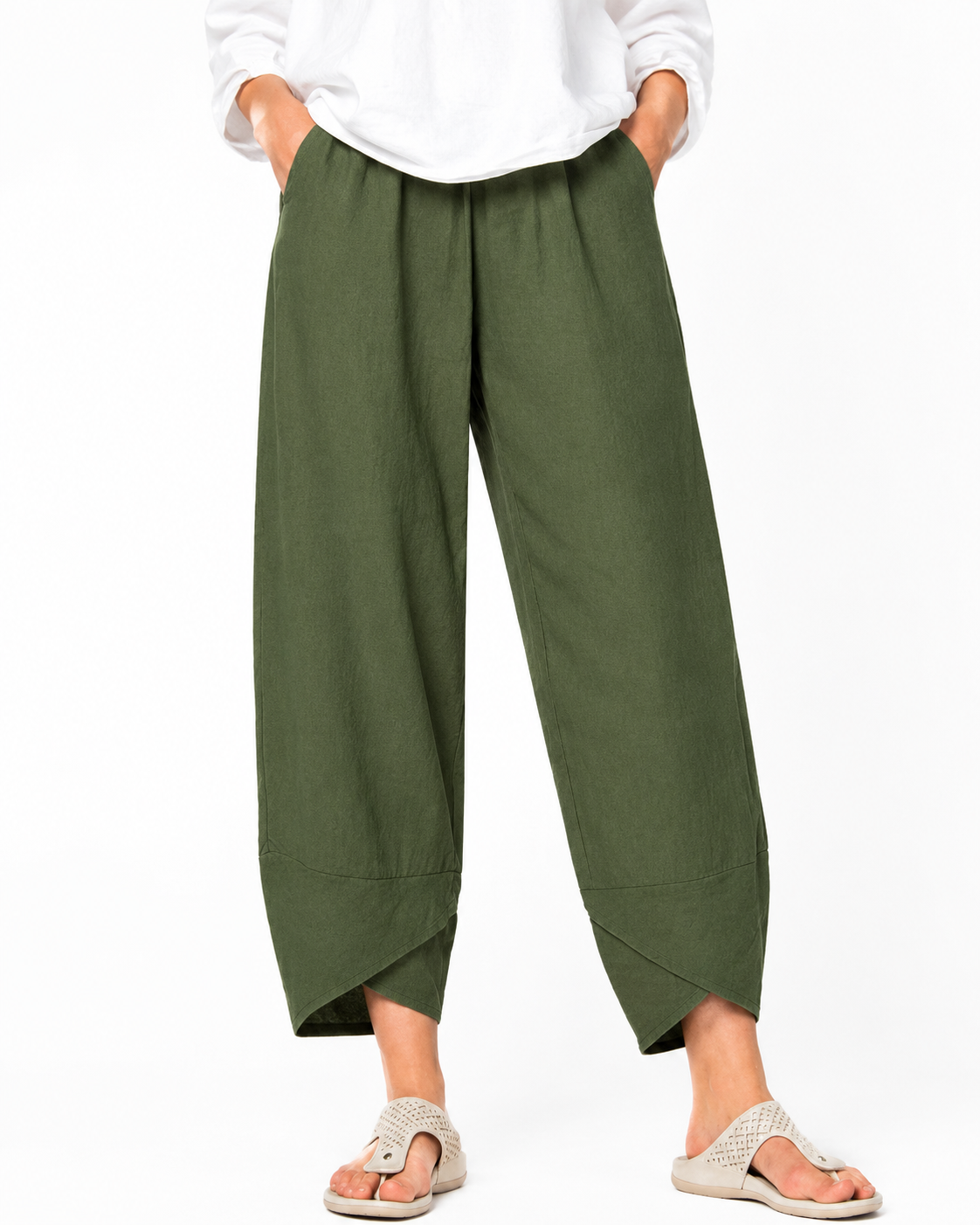 Pantalón Vintage con Cintura Elástica Asimétrica y Bolsillos