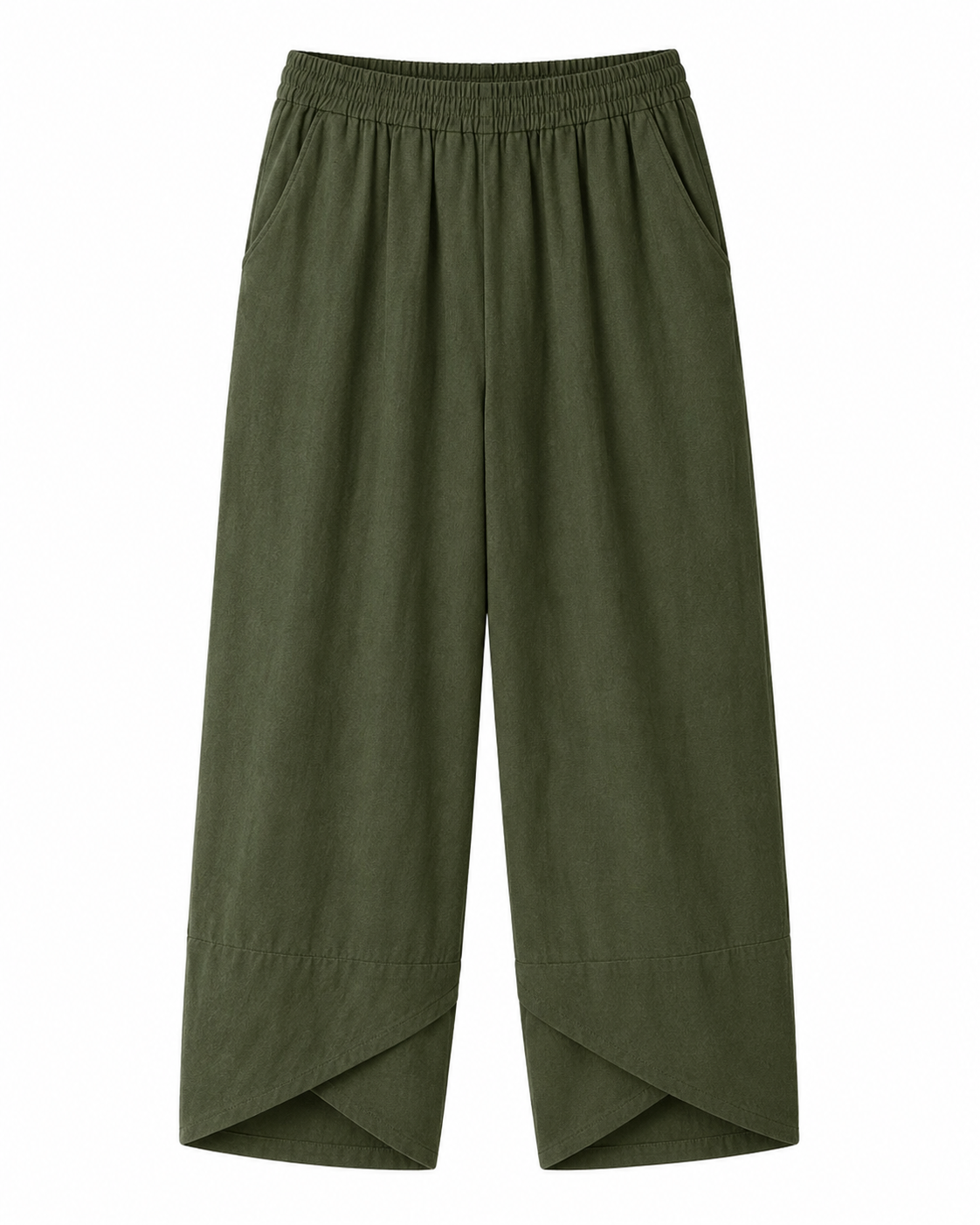 Pantalón Vintage con Cintura Elástica Asimétrica y Bolsillos