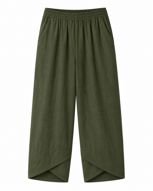 Pantalón Vintage con Cintura Elástica Asimétrica y Bolsillos