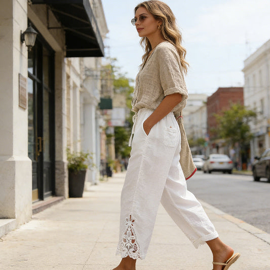 Pantalones para Mujer con Detalles de Encaje y Cordón Ajustable