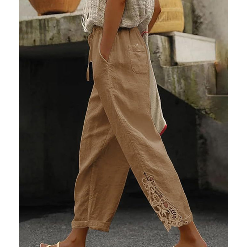Pantalones para Mujer con Detalles de Encaje y Cordón Ajustable