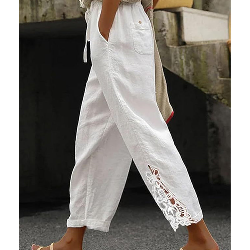 Pantalones para Mujer con Detalles de Encaje y Cordón Ajustable