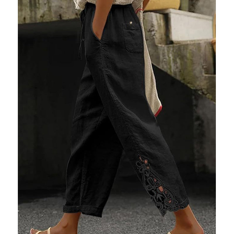 Pantalones para Mujer con Detalles de Encaje y Cordón Ajustable