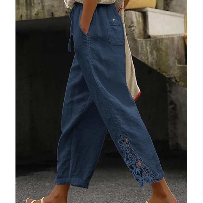 Pantalones para Mujer con Detalles de Encaje y Cordón Ajustable
