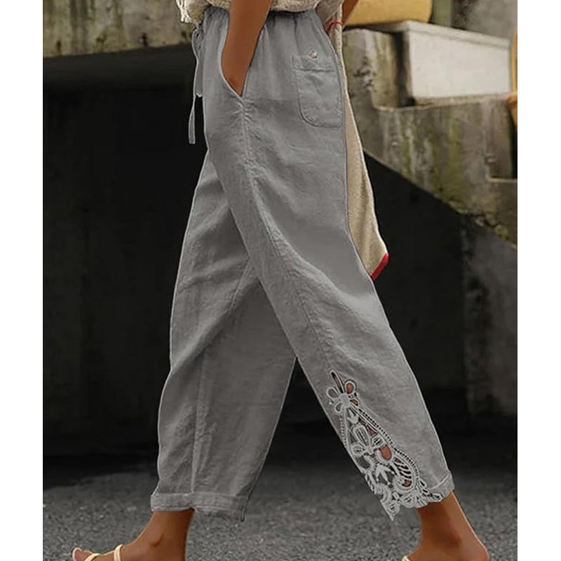 Pantalones para Mujer con Detalles de Encaje y Cordón Ajustable