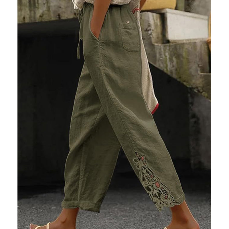 Pantalones para Mujer con Detalles de Encaje y Cordón Ajustable