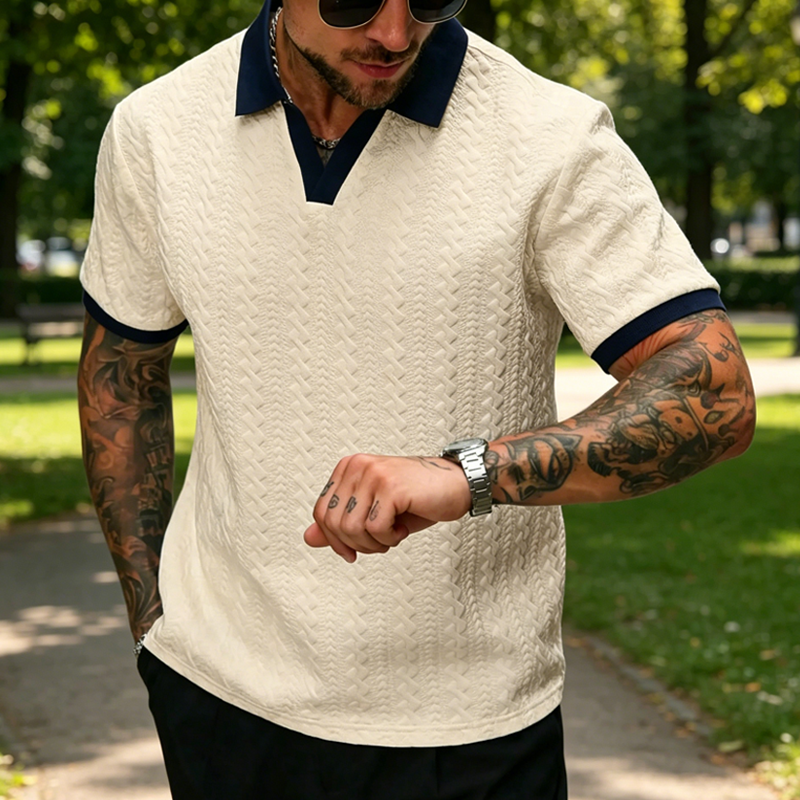 Polo Casual con Textura para Hombre – Manga Corta y Transpirable