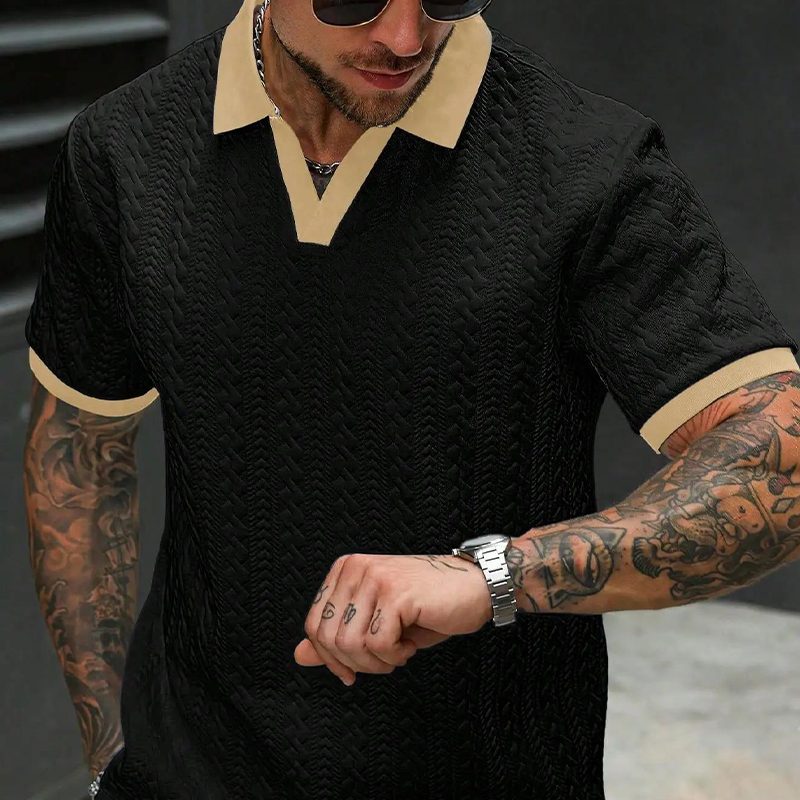 Polo Casual con Textura para Hombre – Manga Corta y Transpirable