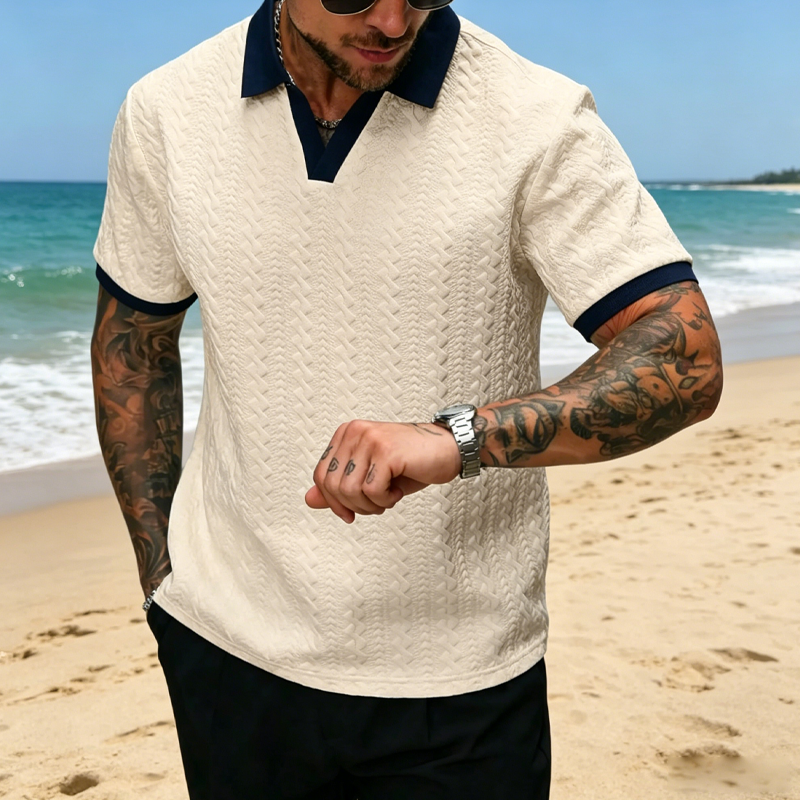 Polo Casual con Textura para Hombre – Manga Corta y Transpirable