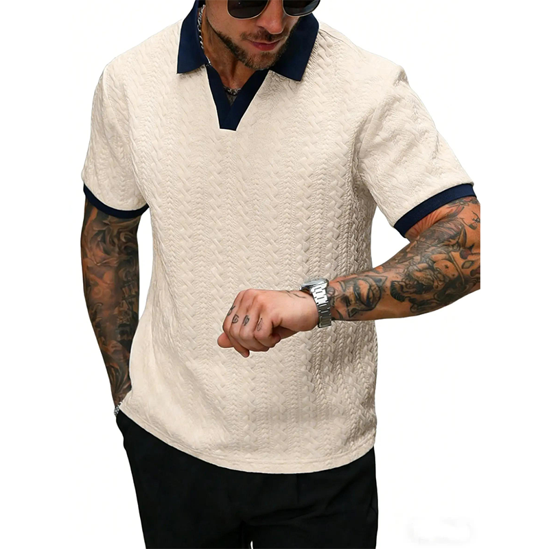 Polo Casual con Textura para Hombre – Manga Corta y Transpirable