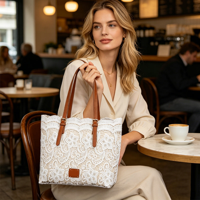 Elegante Bolso Tote de Encaje con Gran Capacidad