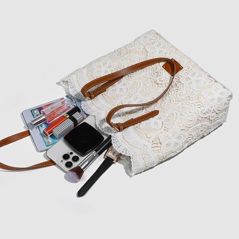 Elegante Bolso Tote de Encaje con Gran Capacidad
