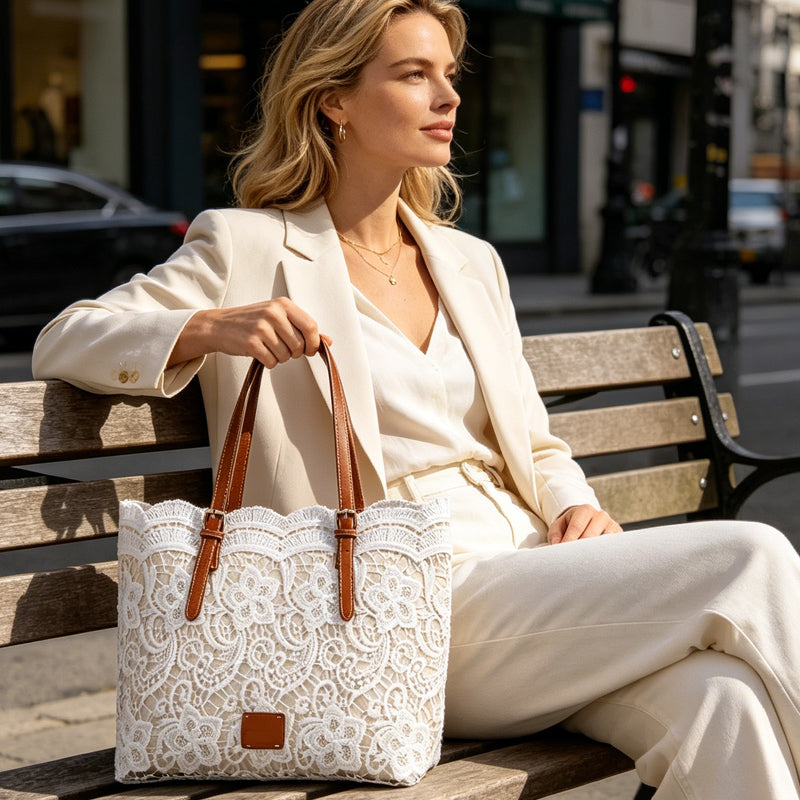 Elegante Bolso Tote de Encaje con Gran Capacidad