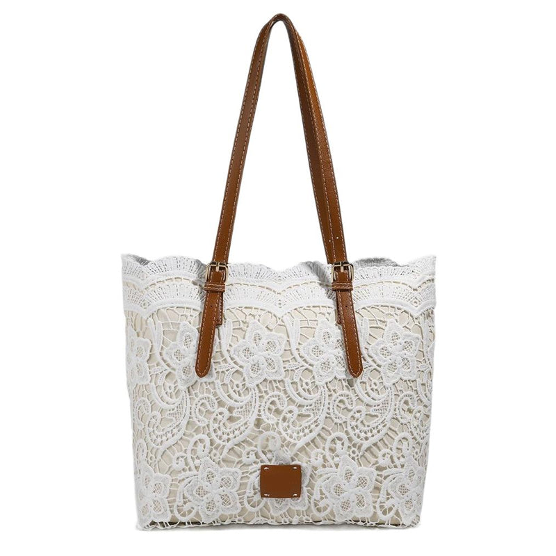 Elegante Bolso Tote de Encaje con Gran Capacidad