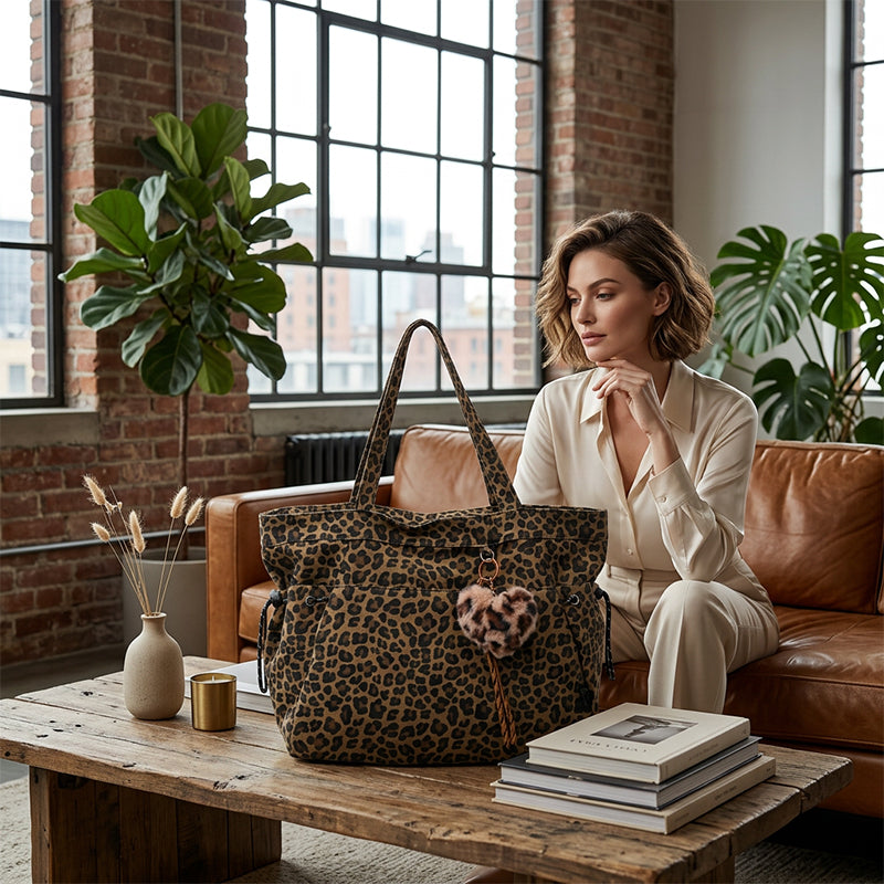 Bolso de Hombro de Lona con Estampado de Leopardo – Casual y Resistente