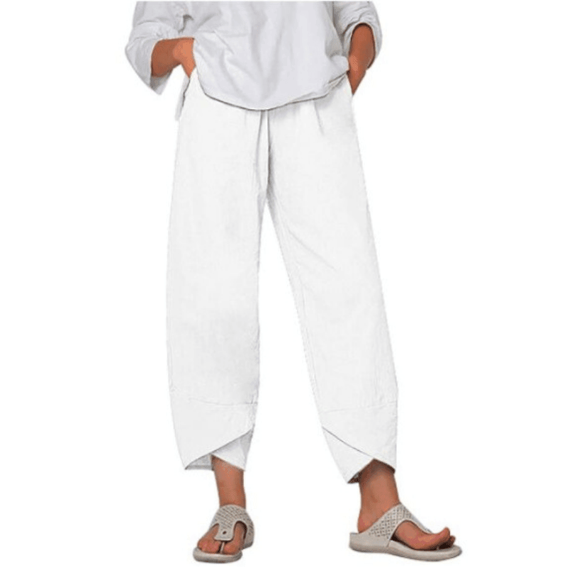 Pantalón Vintage con Cintura Elástica Asimétrica y Bolsillos