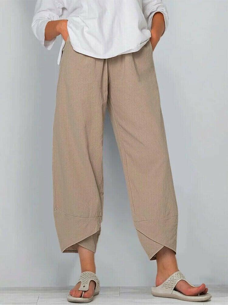 Pantalón Vintage con Cintura Elástica Asimétrica y Bolsillos