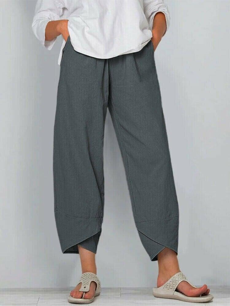 Pantalón Vintage con Cintura Elástica Asimétrica y Bolsillos