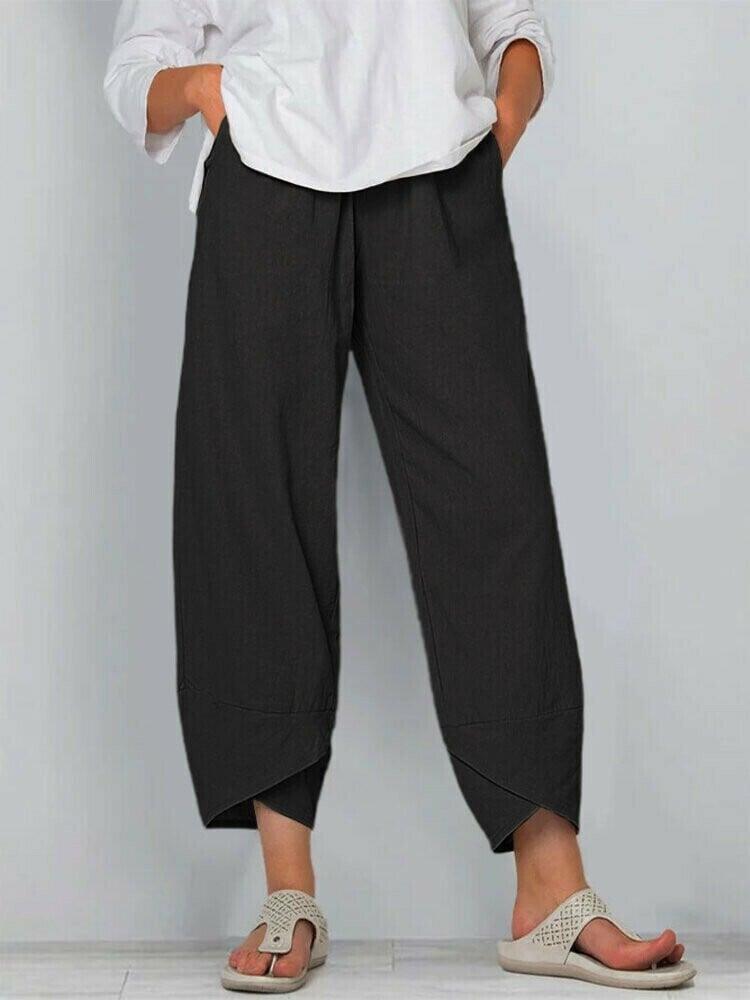 Pantalón Vintage con Cintura Elástica Asimétrica y Bolsillos