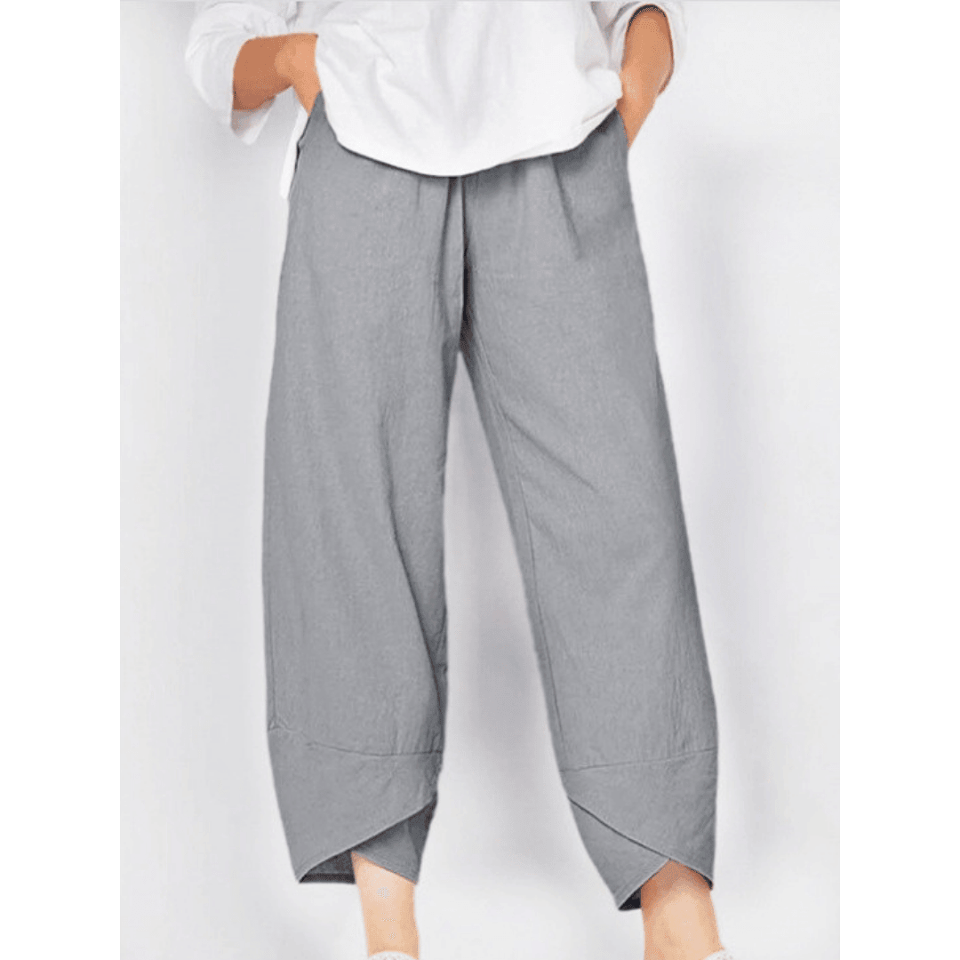 Pantalón Vintage con Cintura Elástica Asimétrica y Bolsillos