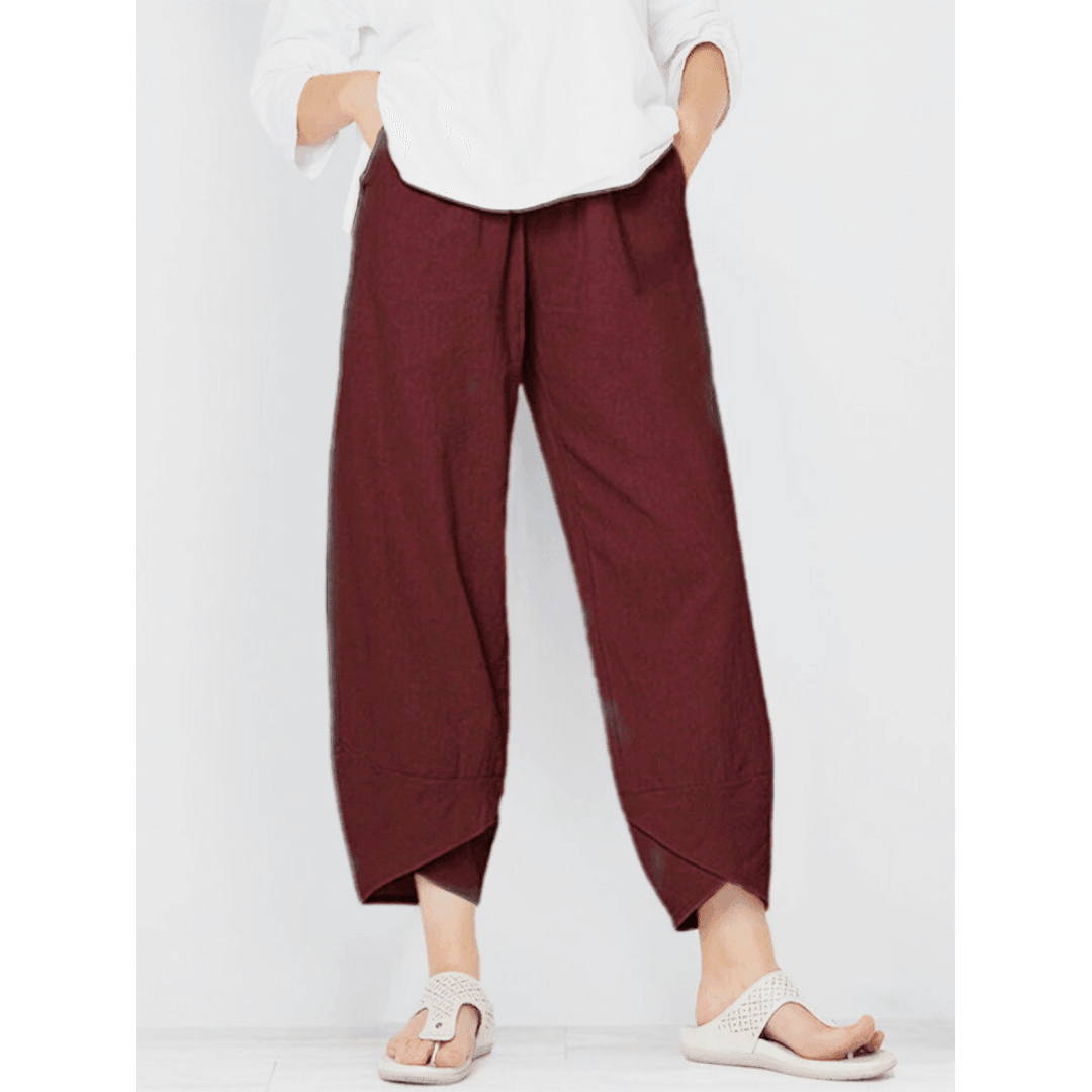 Pantalón Vintage con Cintura Elástica Asimétrica y Bolsillos