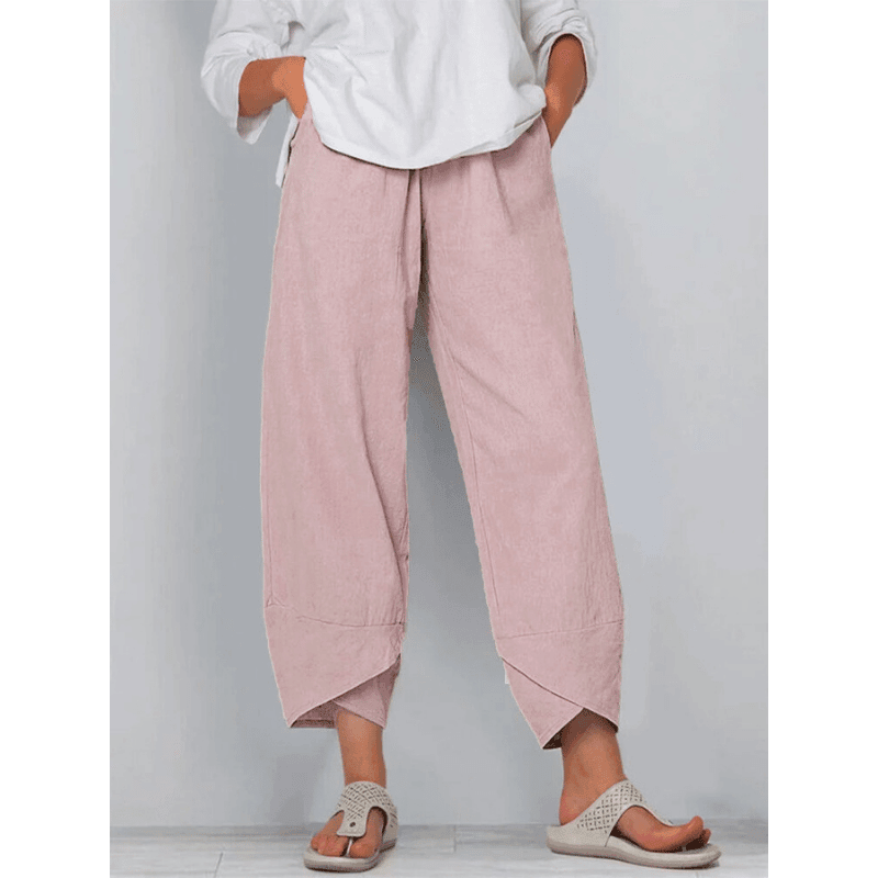 Pantalón Vintage con Cintura Elástica Asimétrica y Bolsillos